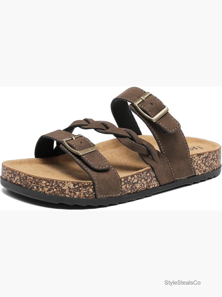 Adjustable Double Buckle Woven Slide Sandals With Arch Support Non-Slip Eva Sole